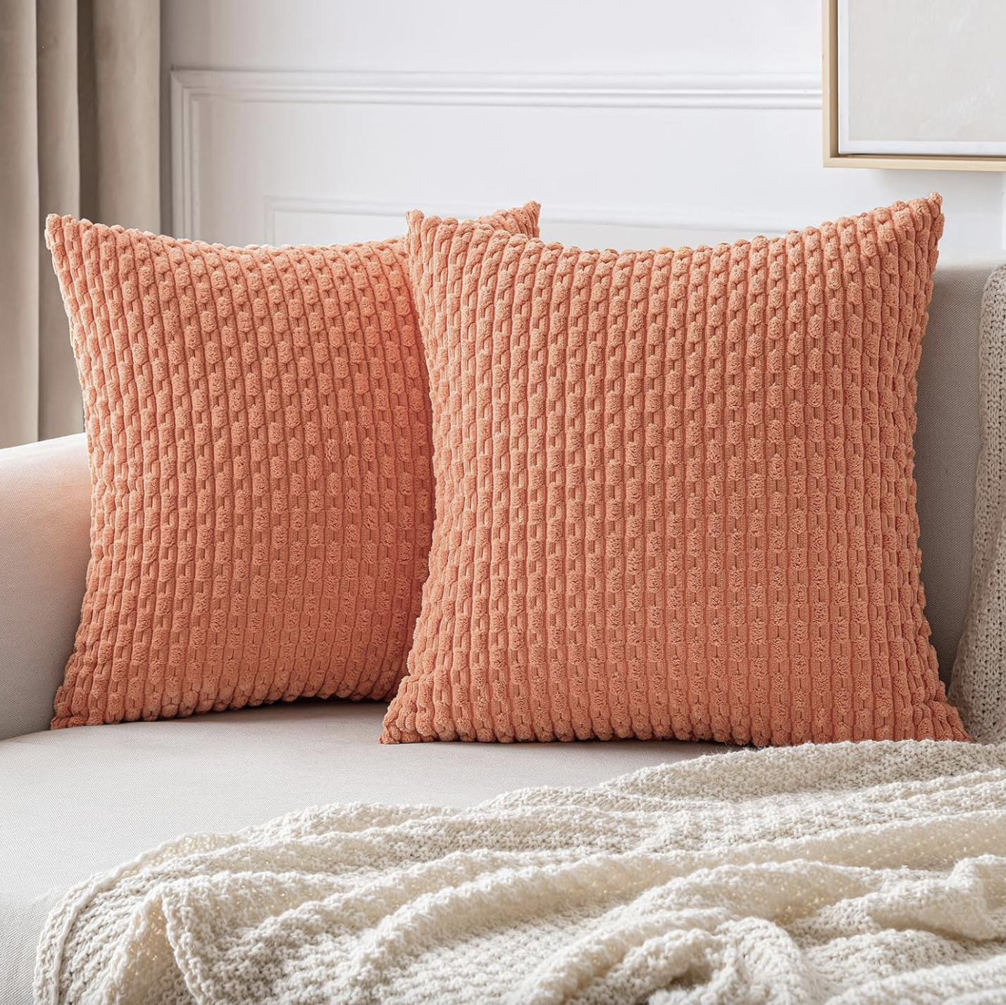 MIULEE Throw Pillow Covers Soft Corduroy Decorative Set of 2